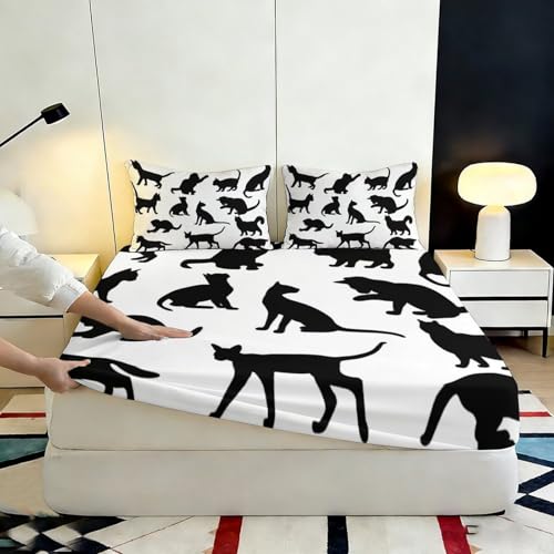 Linge de lit chat drap-housse microfibre 200x200 tout enveloppant