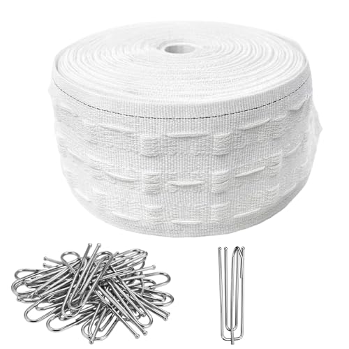 HSHEMBER Curtain Tape, 3 Inch Curtain Header Tape for DIY Home Crafting, Professional Pencil Pleat Designs, Blackout and Wave Curtain Applications, 7.5cm x 10m Roll with 20 Hooks