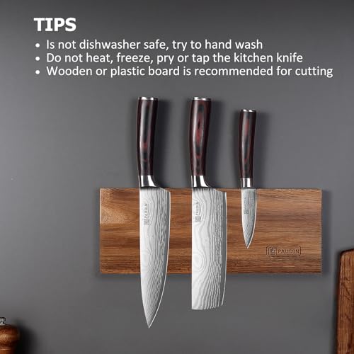 PAUDIN Kitchen Knife Set, 3 Piece High Carbon Stainless Steel Professional Chef Knife Set with Ultra Sharp Blade & Wooden Handle (Kitchen Knife Set 3 Pcs)