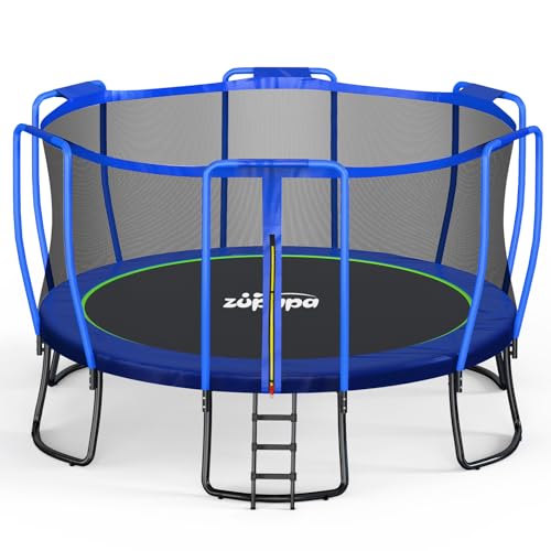Zupapa 1800LBS Capacity No-Gap Design 16 15 14 12 10FT Trampoline with Safety Enclosure Net and Non-Slip Ladder 10-Year Quality Assurance Perfect for Kids Family Outdoor Backyard Fun