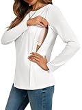 Yousify Womens Long Sleeve Nursing Shirts Zipper Maternity Breastfeeding Tunic Tops Seam Pregnancy Clothes White