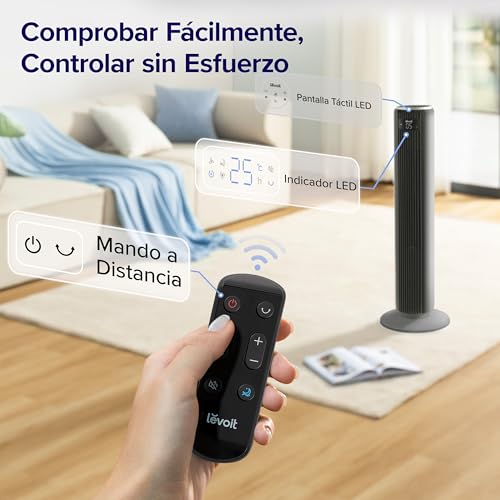 Miniatura 6 de Levoit Ventilador De Torre Con Mando A Distancia, Ventilador Silencioso 23db Y 39w, Oscilación 90 Con 7m S, 4 Modos 5 Velocidades, 12h Temporizador, Fácil De Montar Para Dormitorio