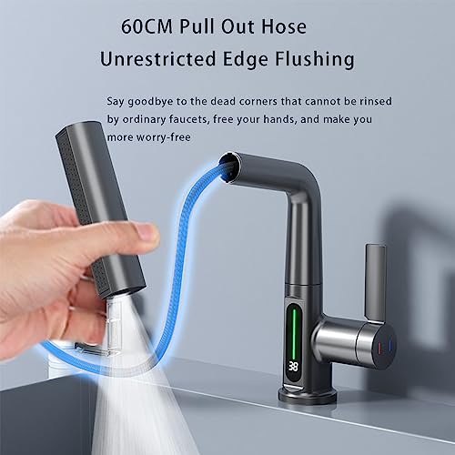 Robinet de lavabo de salle de bain chromé avec affichage LED