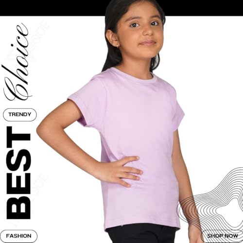 Image of Kids Round Neck Girls Tshirt | Short Sleeves | Natural Organic 100% Cotton Soft Comfortable Fabric | Plain Color Original Branded Half Sleeve | School t-Shirt for Girl Kid | Sleepwear Everyday Casual