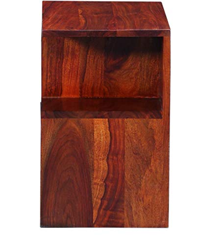 Image of DEMIWALL Solid Sheesham Wood Bedside Table | Wooden Bed Side Tables with Drawer | Nightstand Side Table for Bedroom | Night Stand End Table with 2 Drawers & Shelf Storage for Home | Honey Finish