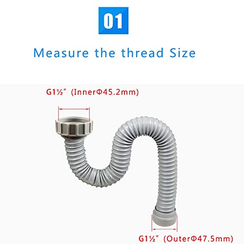 Manguera de desagüe G1 1/2 extensible de 45 cm para fregadero 5
