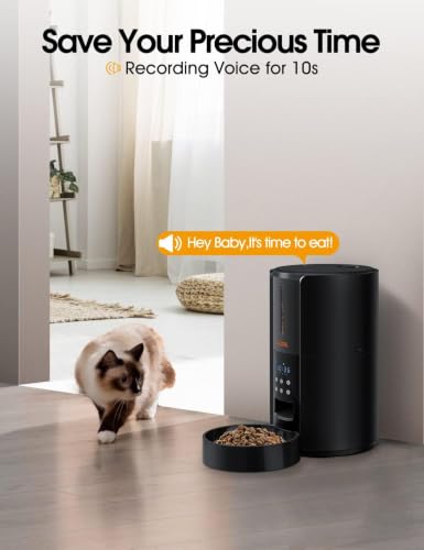 WOPET Automatic Cat Feeder, 3L Dry Food Dispenser, Timed Feeder 6 Meals Daily with Portion Control, 10s Voice Recording, Backup Power - Image 4