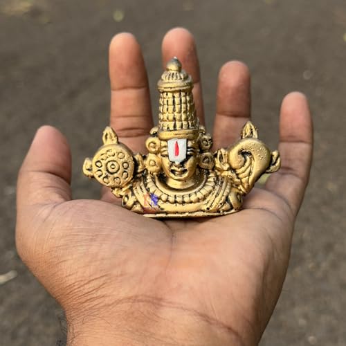 Image of Tirupati Balaji Idol for Car Dashboard, Venkateswara Swamy murthi, Vaastu Advised Balaji Statue - Tirupati Balaji Murti Idols for Pooja Room (Gold Small 6 CM)