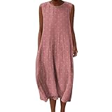 Vestidos Verano Mujer Playa Bohemio Sin Mangas Vestido Lino Flores Estampado Talla Grande Largo Cuello Redondo de Maxi Verano Casual Cómodo Elegante Ligero con Bolsillos para Vacaciones