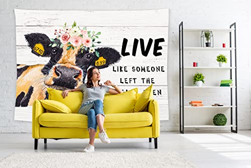 Feelacle Farmhouse Cow Tapestry 60" X 40" Farm Animal Wall Hanging Party Decorations Home Decor For Bedroom Living Room Dorm (150 X 100Cm) #TOP4