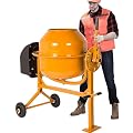 Fenbeli 4.2 Cu Ft Electric Cement Mixer 1/2 Hp Portable Concrete Mixer Machine with Wheel & 120L Freestanding Barrow Machine, Mixing Tools for Stucco Mortar (Yellow, 120L)