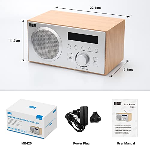 DAB+/FM Radio mit Bluetooth-August MB420-Digitales Küchenradio mit Holzgehäuse mit RDS-Funktion 60 Presets Hifi Lautsprecher 5W - Radiowecker mit Sleeptimer Alarm Snooze - USB/Aux-In/Aux-Out – Bild 8