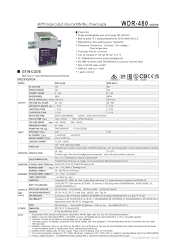 Alimentation à découpage monophasée WDR-480 480 W pour intégration industrielle - 3