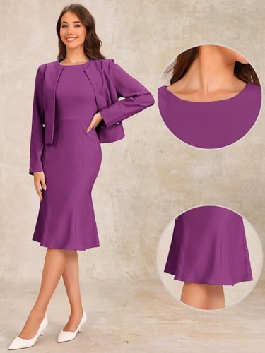 Image of Allegra K 2 Piece Suit Dress Set for Women's Cropped Blazer and Sleeveless Mermaid Business Dress