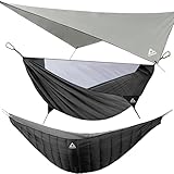 CROSSHIP Camping Hammock with Mosquito Net & Hammock Underquilt and Rain Fly Tarp - Portable for Indoor, Outdoor, Hiking, Backpacking, Backyard, Beach & Travel (Hold Up to 500lbs) - Black