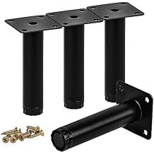 7 inch / 18cm Adjustable Metal Furniture Legs, Pack of 4 Round Black Iron Heavy Duty Sofa Legs, DIY Replacement Feet for Couch Table Cabinet Bed Dresser Ottoman
