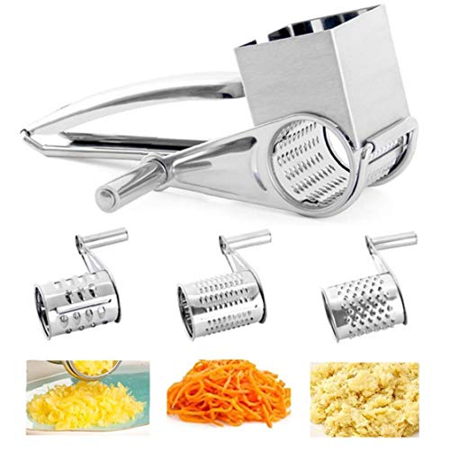MICHAELA BLAKE Rotary Käsereibe Edelstahl-Küche-Craft Trommelreibe -Edelstahl Käsereibe Shredder Cutter Grinder mit 3 Drum Klinge Cover