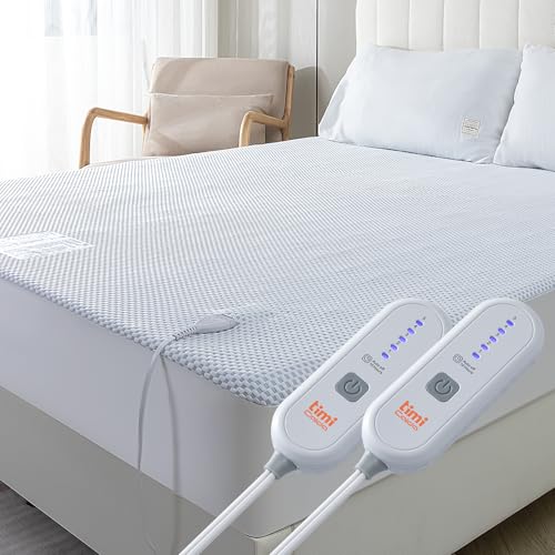 TiMiCalda Heated Mattress Pad King - Electric Mattress Pad Cover with Dual Controllers, 5 Heat Settings & 10-Hour Auto Off, Deep Pocket Bed Protector for All Seasons, 78"x80"