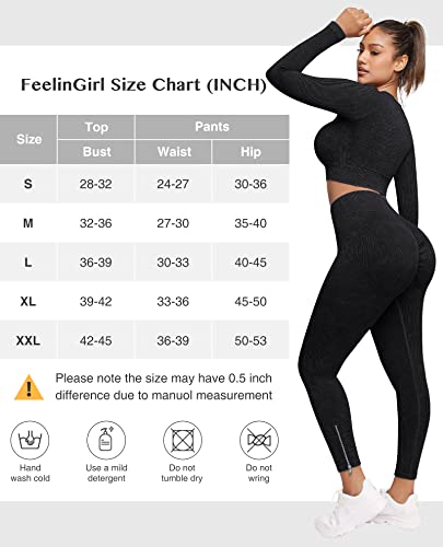 Feelingirl Women 2 Piece Workout Outfits Sports Seamless Leggings Yoga Gym Active Sweatsuits X-Large #TOP4