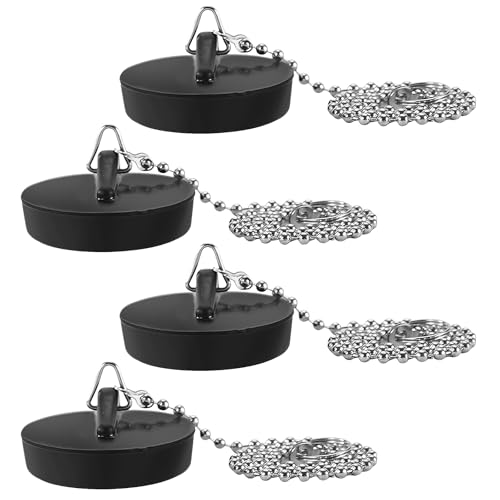 lomdung 4 Piezas Tapón de Bañera, Tapón de Desagüe, Tapón de Lavabo con Cadena de Bolas de 40 CM, Tapón de Lavabo para Desagüe de Ø 44 a 40 MM, Junta Hermética para Desagüe de Bañera Tapones de Lavabo