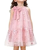 YALLET 4T 5T Holiday Girls Dresses Halter Neck Sleeveless Pageant Gown Embroidery Tulle Girls Party Dress for Valentine's Day Easter Wedding Party Homecoming Birthday Special Occasion(Pink,4-5T)