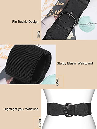 WHIPPY 3 Pack 4 Pack Women Wide Elastic Waist Belt Vintage Stretchy Belt Waistband for Ladies Dresses3