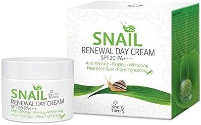 Beauty Theory : Snail Renewal Day Cream SPF20+++ 50ml, Anti - Wrinkle, Firming, Whitening, Heal Acne Scar, Pore Tightening, Premium product Made in Korea