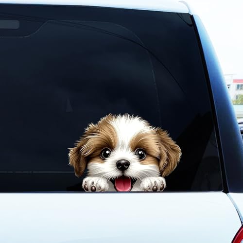 Image of Cute Animal Dog Car Sticker Waterproof PVC Double-Sided Printed Puppy Car Decal Funny Dog Peeking Decal for Car Window Bumper Truck Wall Laptop Car Decor (Cute Dog)