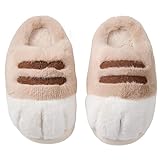 Cat paw slippers, cute and fashionable, plush and cozy, non-slip sole, suitable for indoor and outdoor walking (Khaki2, Adult, Women, 5.5, Numeric Range, US Footwear Size System, 6.5, Medium)