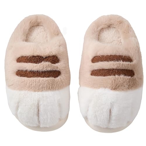 Cat paw slippers, cute and fashionable, plush and cozy, non-slip sole, suitable for indoor and outdoor walking (Khaki2, Adult, Women, 8.5, Numeric Range, US Footwear Size System, 9.5, Medium)