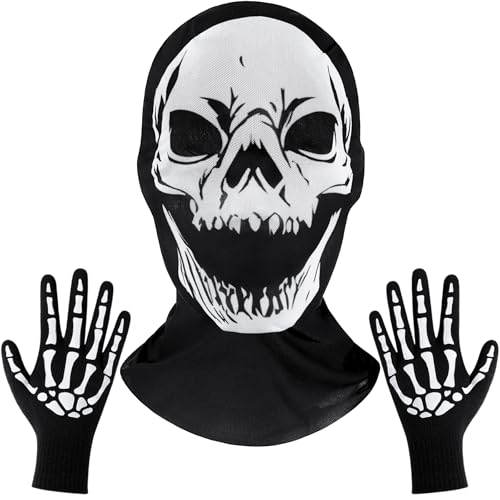 Adult White Skull Mask and Skeleton Gloves Costume Accessories for