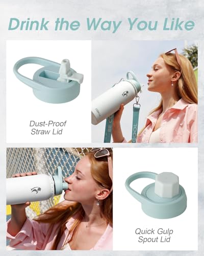 Image of Coolflask 40 oz Water Bottle Insulated Stainless Steel with Strap