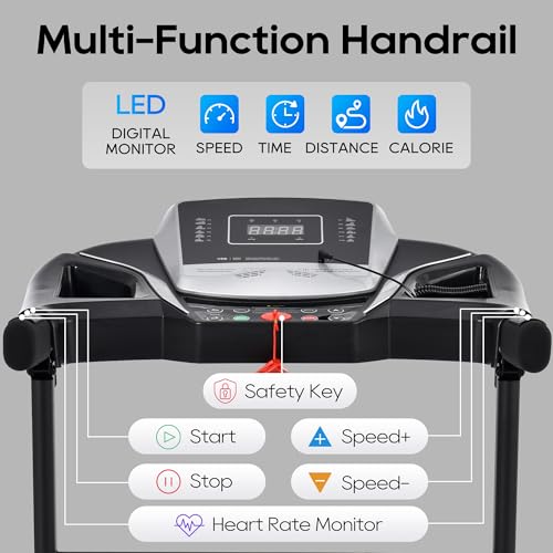 Image of New Home Folding Treadmill with Pulse Sensor, 2.5 HP Quiet Brushless Motor, 7.5 MPH, 300LBS Weight Capacity Walking Jogging Machine with 3 Level Incline 12 Preset Programs for Home Gym