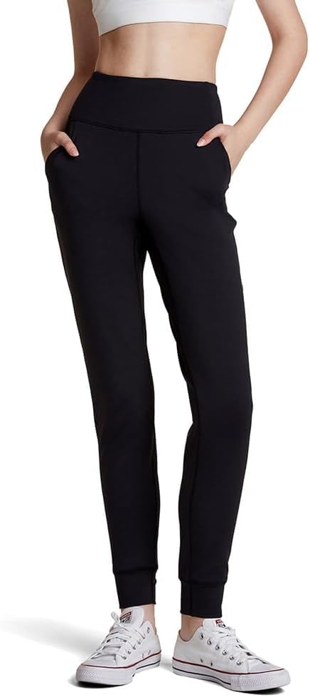 TSLA Womens Thermal Fleece Jogger Pants High Waisted Soft Stretch Trousers with Pockets Non See Through for Indoor Comfort Home Wear XBP84-ZZBLK L