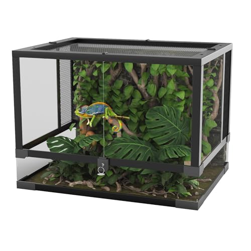 Image of 34 Gallon Reptile Tank, 24 inch x 18 inch x 18 inch Reptile Glass Terrarium, Double Hinge Door, Enclosure for Lizard Chameleon Snake,Tropical Rainforest Habitat with Screen Ventilation Top