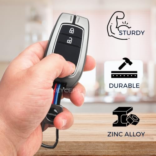 Image of KEYCEPT Metal Key Cover for 2 Button Toyota Innova Hycross | Fortuner | Hilux | Innova Crysta | Fortuner Legender | Land Cruiser | Suzuki Invicto Smart Key . (Dual Black & Tan, 2 Button)