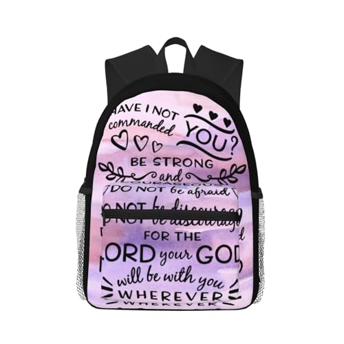 Joshua 1 9 Be Strong Bible Scripture Verse Casual Backpack – Lightweight Travel Daypack, Multi-Pocket Laptop Hiking Bag, Durable Polyester Pack For Outdoor Camping Cycling