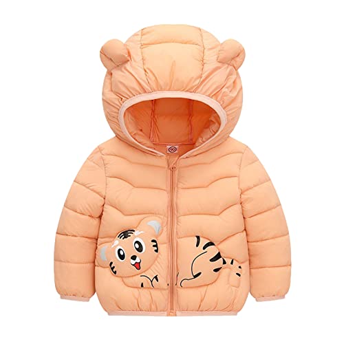 Baby Boy Winter Jacket Down Cotton Windproof Warm Winter Coats Zipper Cartoon Tiger Prints Bear (Rose Gold, 4-5 Years)