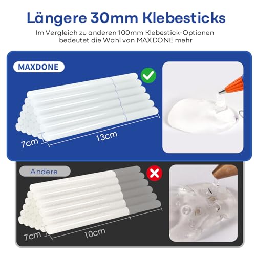 Foto von Feuerfest Heißklebepistole mit 30 Heißklebesticks 7mm Klebesticks, Klebepistole Heissklebepistole für DIY Kleine Handwerk schnelle Reparaturen in Haus & Büro - MAXDONE 20W Klebepistolen Blau