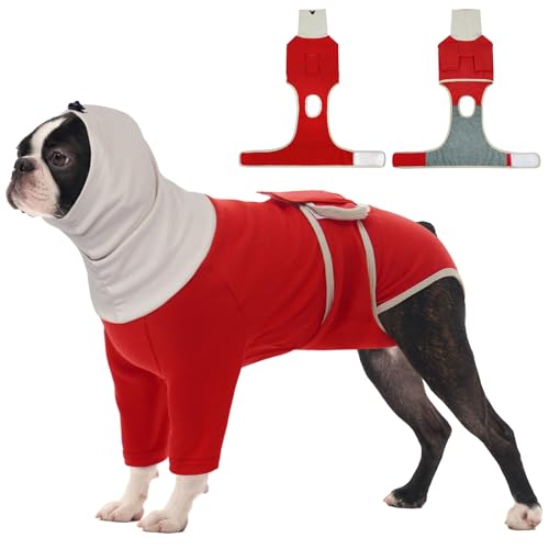 Image of FUAMEY Dog Surgical Recovery Suit Female, Cone Alternative After Surgery Prevent Pets from Licking Wounds, Surgery Suit for Dogs Male Neuter, Post Spay Recovery Dog Onesie, Rat Terrier (Red, M)