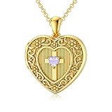 SOULMEET 18K Plated Gold Cross Birthstone June Simulated Light Amethyst Locket Necklace That Holds 1 Picture Photo Locket Gift (Locket only)