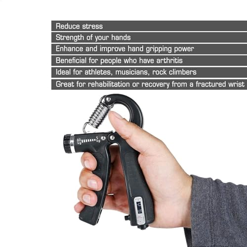 Image of Hand Grip Strength Trainer, Hand Grip Strengthener with Counter, Adjustable Resistance 5 to 60 kg, Non-Slip Gripper, Perfect for Athletes & Hand Exercising (Black)