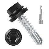 #10 x 3/4' (50 PCS) Black Metal Roofing Screws with Rubber Washer, Hex Head Self Tapping Screws for Metal, Self Drilling Sheet Metal Screw
