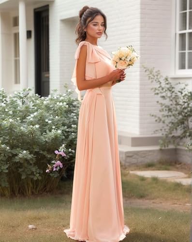 Bekvamlighet Chiffon One Shoulder Bridesmaid Dresses for Wedding Long Formal Evening Gown with Slit Party Gown4