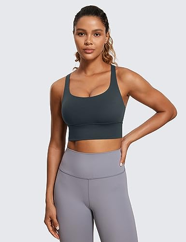 Image of CRZ YOGA Naked Feeling Longline Sports Bras | Medium Support, Removable Pads, Yoga, Sleek, Strappy Back, Scoop Neck, for Women