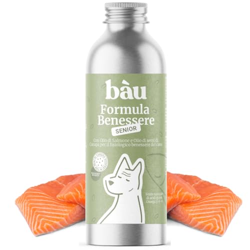Bau - Aceite de salmón para perros senior con aceite de cáñamo – Omega 3 y Omega 6 naturales – Apoyo a las articulaciones, movilidad y función cognitiva – Suplemento líquido para perros mayores