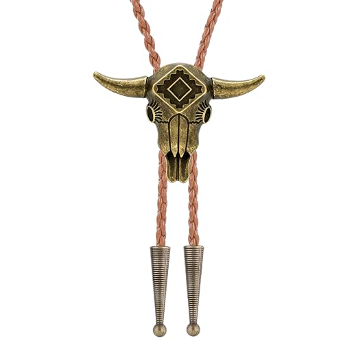 Image of Jeilwiy Bolo Tie for Men Western Cowboy Tie Necklace Gold Bolo Tie Leather Necktie Halloween Tie Accessories for Women