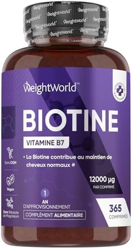 Biotine Cheveux 12000mcg - 365 Petits Comprimés Vegan (Pour 1 An)...