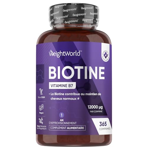 Biotine Cheveux 12000mcg - 365 Petits Comprimés Vegan (Pour 1 An) - Vitamine B7: Selon l'EFSA, la Biotine contribue au maintien d'une chevelure normale et contribue au maintien d'une peau normale