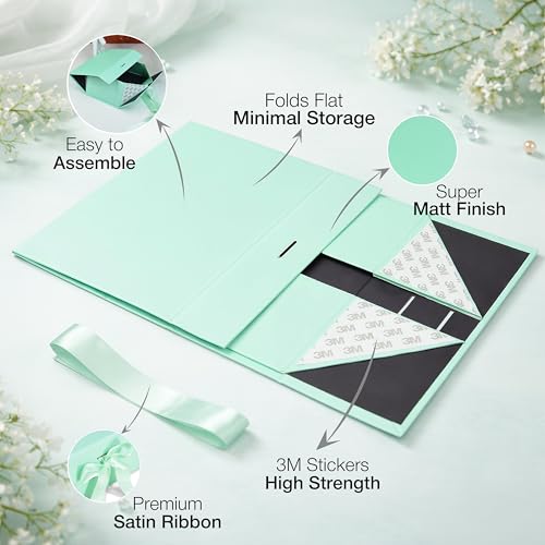 Image of RBS - Foldable Gift Box with Ribbon 23 x 16 x 10cm Gift Boxes for Packaging (1 Pack) Multi-Purpose Gift Boxes for Presents Reuse Gift Packing Box Decorative Hamper Box (Minty Magic)